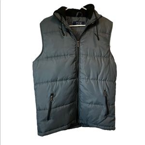 Rok Insulated Puffer Vest Front Zip Attached Fleece Hood Gorpcore Gray Medium